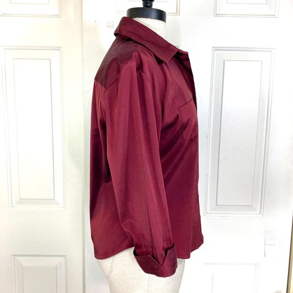 Burgundy button down shirt Alice & Trixie ladies medium cuffed 3/4 sleeve blouse - Picture 3 of 10